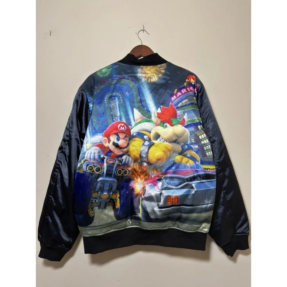 Mario Kart Nintendo DeKryptic Satin Jacket Mario Bowser Patch Size L